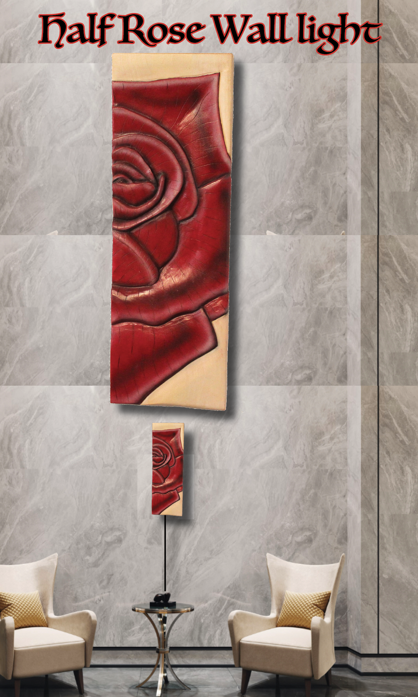 Half Rose Light, Hand-carved and hand-painted uses standard LED lights